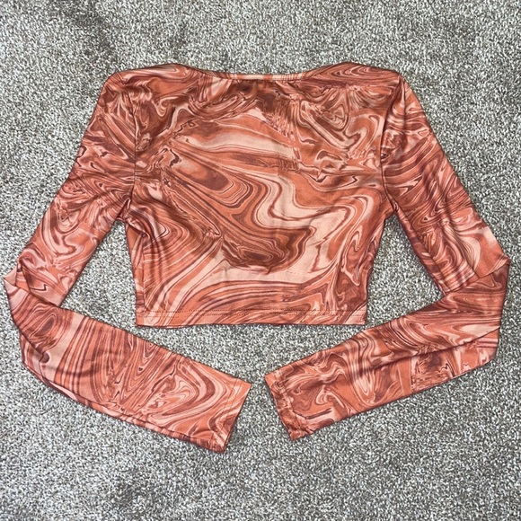 4/$24🦩 SHEIN Sienna Swirl Long Sleeve Lace-up Tie-front Shirt - Picture 4 of 13